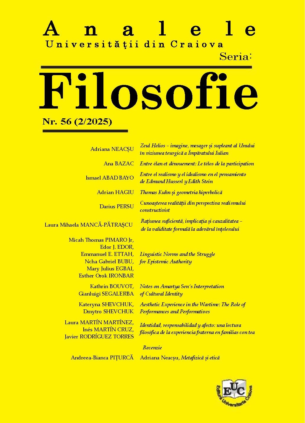 Coperta 2025 - Analele Universitatii din Craiova, Seria Filosofie, nr. 56